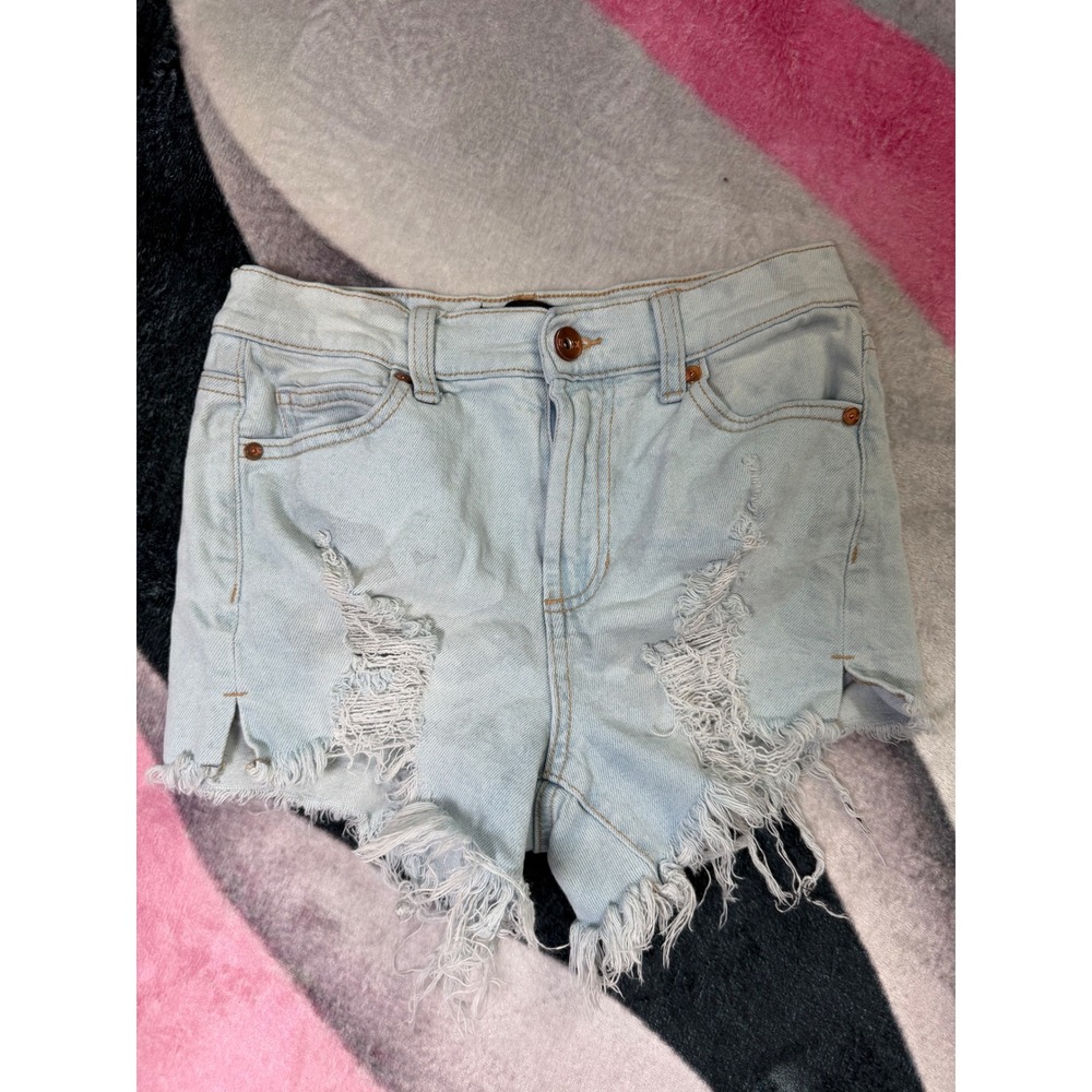 Kendall + Kylie The Icon Short Light Wash Distressed Denim Cut Off Shorts 25